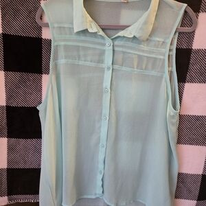 American Eagle Outfitters Mint Blue Sheer Sleeveless Button-Up Camisole